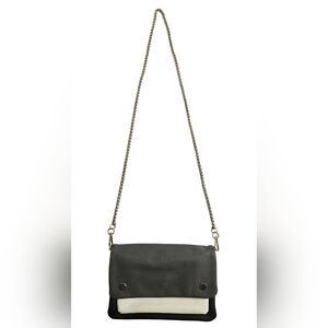 [CESCA] Gray, Wht & Blk Vegan Leather Crossbody Bag/Clutch Removable Gold Chain